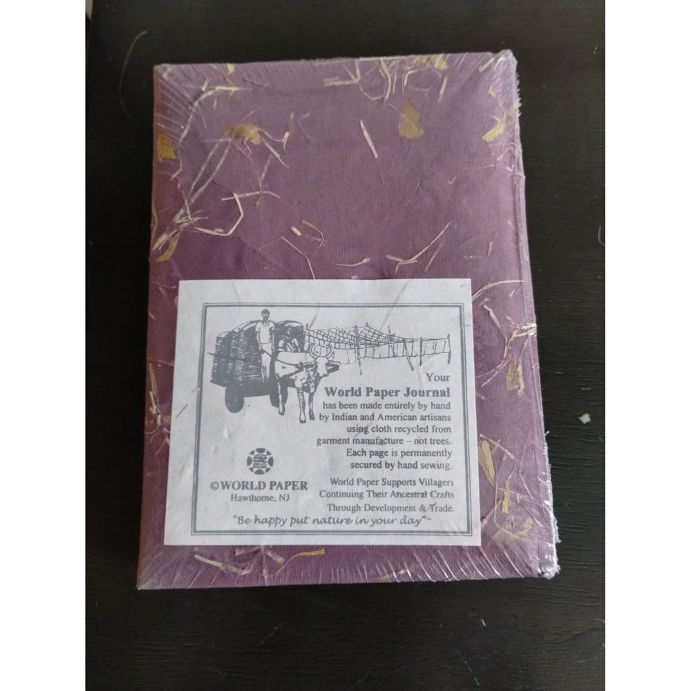 Vintage World Paper Journal Purple Floral Inclusions Cloth Recycled